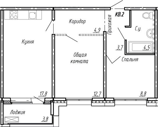 Планировка — Сибирь, 3-комн., 52 м²