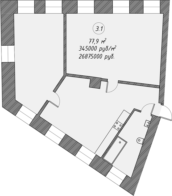 Планировка — Печатника Григорьева 16/3, 1-комн., 76 м²