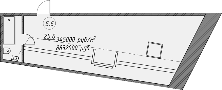 Планировка — Печатника Григорьева 16/3, 1-комн., 26 м²