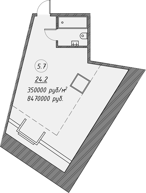 Планировка — Печатника Григорьева 16/3, 1-комн., 29 м²