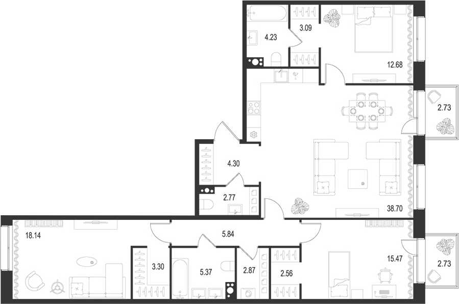 Планировка — Остров Первых, 4-комн., 119 м²