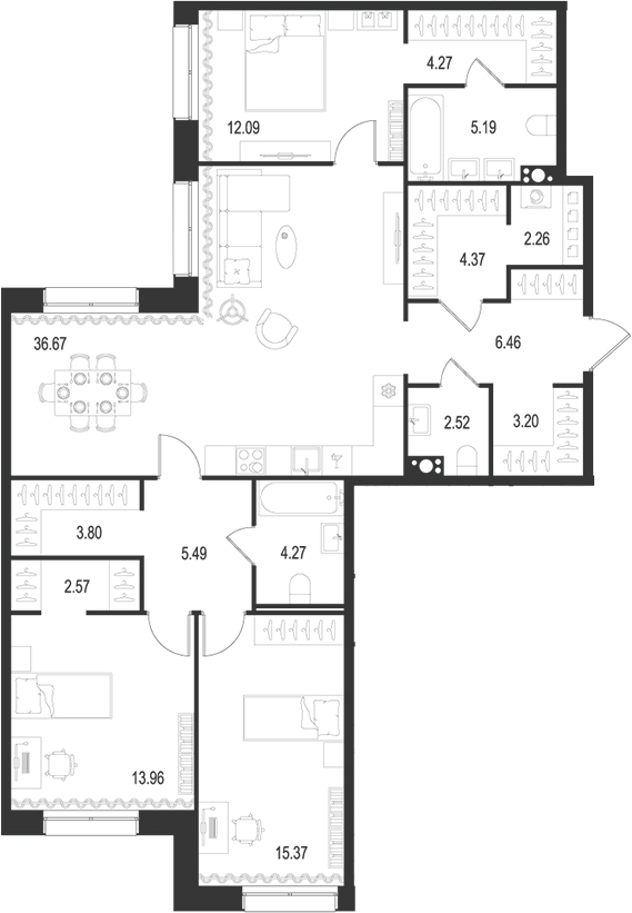 Планировка — Остров Первых, 4-комн., 122 м²