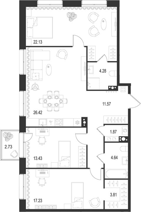 Планировка — Остров Первых, 4-комн., 103 м²