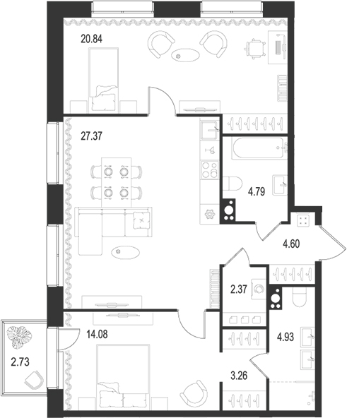 Планировка — Остров Первых, 3-комн., 82 м²
