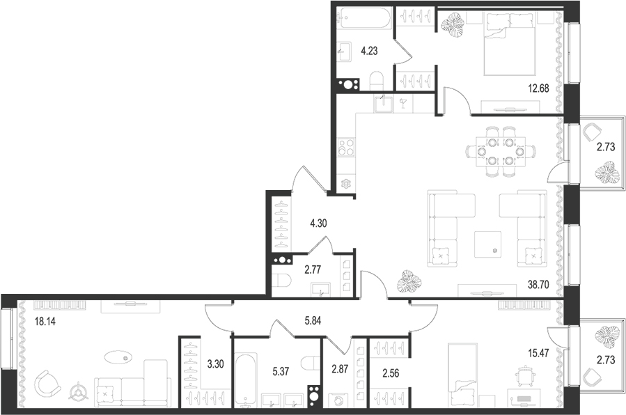 Планировка — Остров Первых, 4-комн., 119 м²