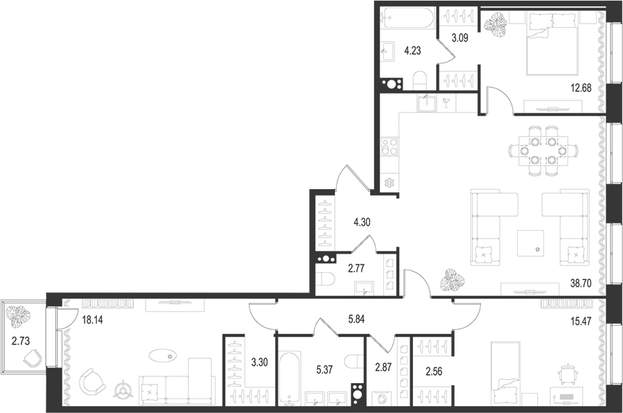 Планировка — Остров Первых, 4-комн., 119 м²
