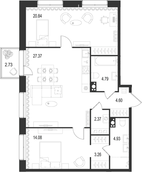 Планировка — Остров Первых, 3-комн., 82 м²