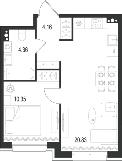 Планировка — Остров Первых, 2-комн., 40 м²