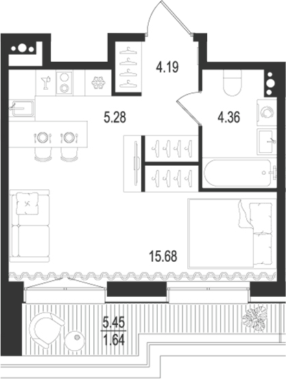 Планировка — Остров Первых, Студия, 30 м²