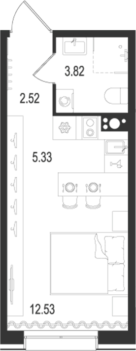 Планировка — Остров Первых, Студия, 24 м²