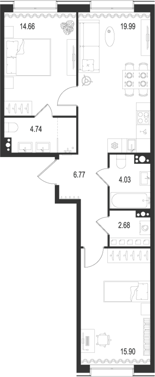 Планировка — Остров Первых, 3-комн., 69 м²