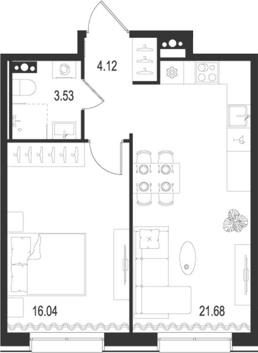 Планировка — Остров Первых, 2-комн., 45 м²