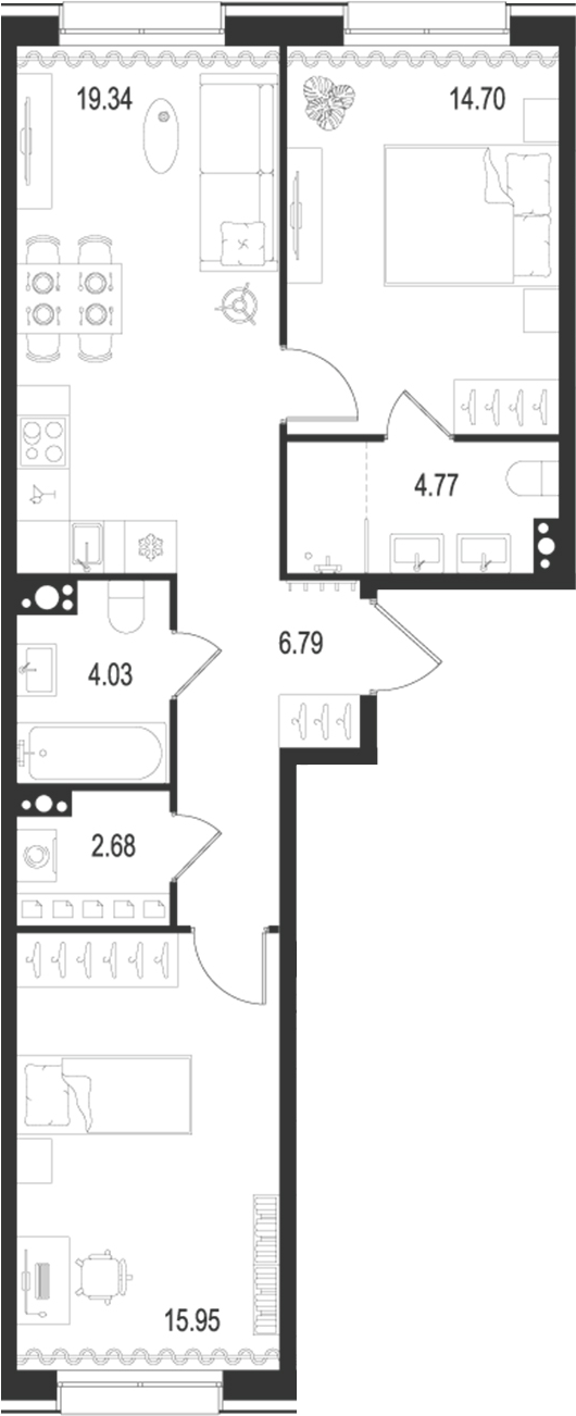 Планировка — Остров Первых, 3-комн., 68 м²