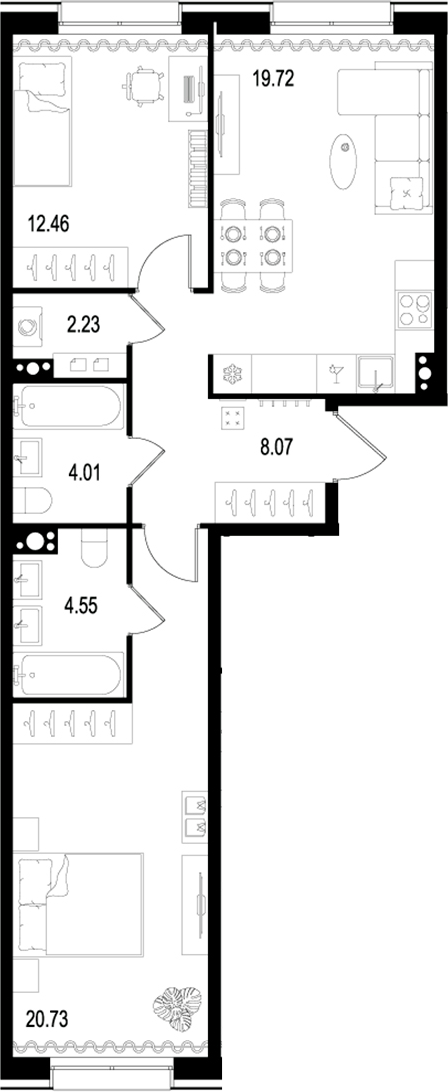 Планировка — Остров Первых, 3-комн., 72 м²