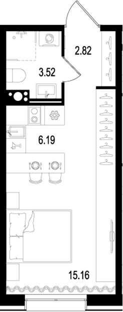 Планировка — Остров Первых, Студия, 28 м²