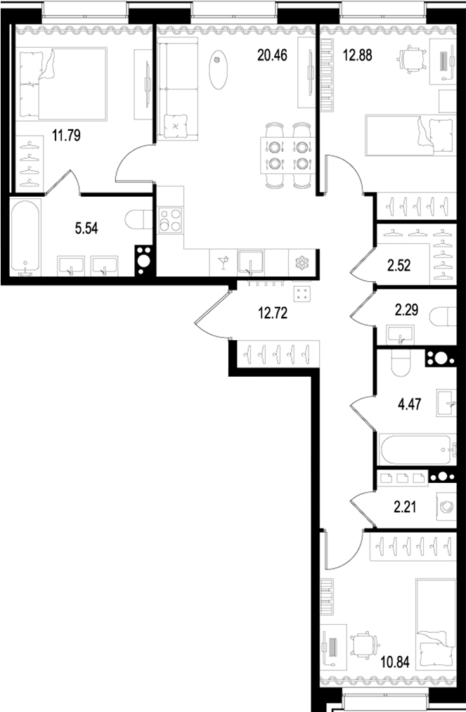 Планировка — Остров Первых, 4-комн., 86 м²