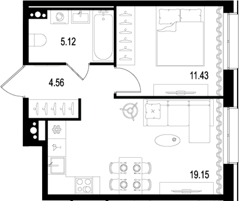 Планировка — Остров Первых, 2-комн., 40 м²