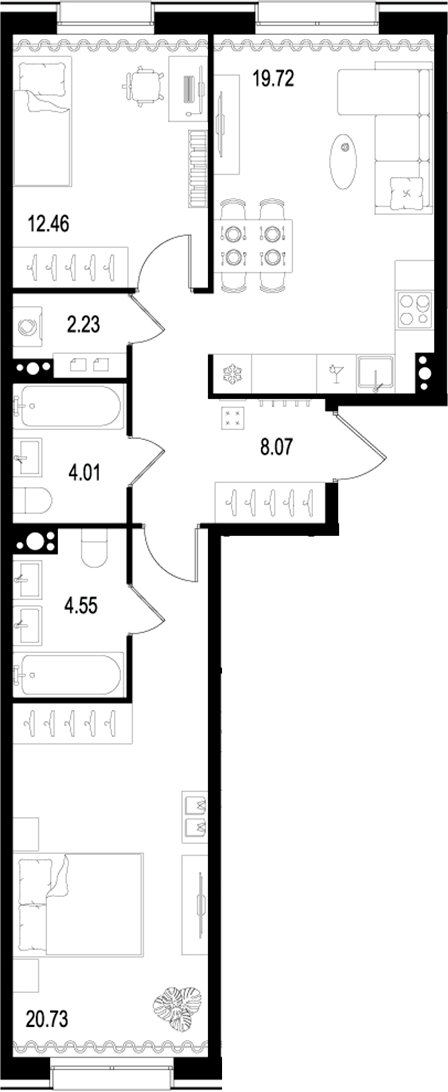 Планировка — Остров Первых, 3-комн., 72 м²
