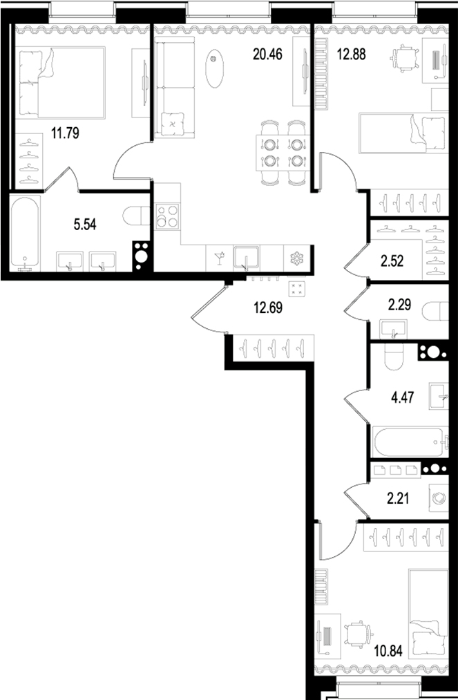 Планировка — Остров Первых, 4-комн., 86 м²