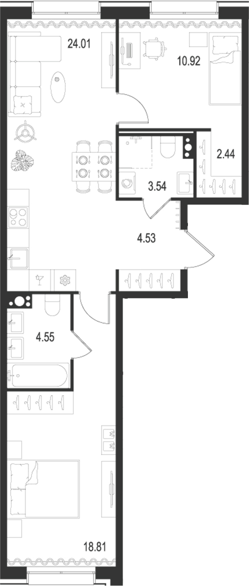 Планировка — Остров Первых, 3-комн., 69 м²