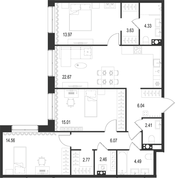 Планировка — Остров Первых, 4-комн., 98 м²
