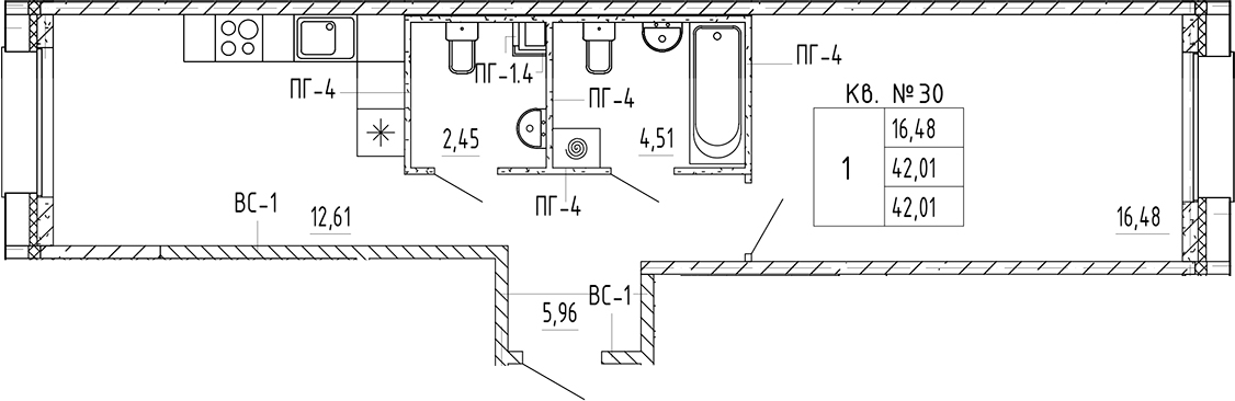 Планировка — PLUS Пулковский, 1-комн., 42 м²