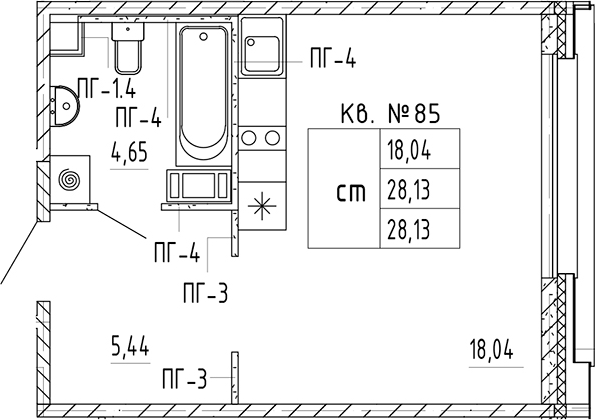 Планировка — PLUS Пулковский, Студия, 28 м²
