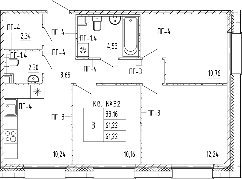 Планировка — PLUS Пулковский, 3-комн., 61 м²