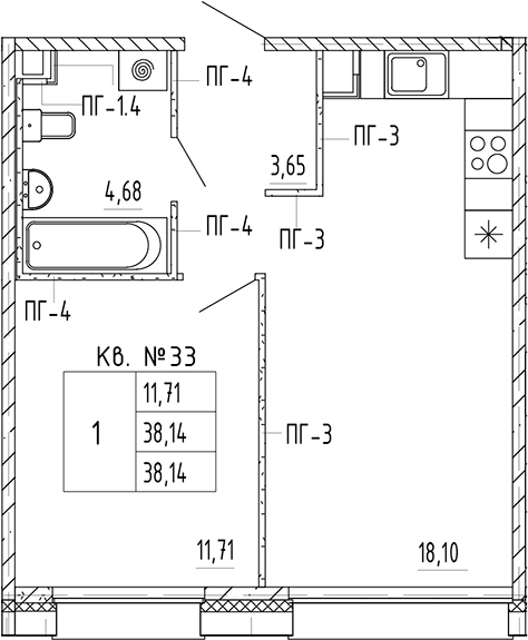Планировка — PLUS Пулковский, 2-комн., 38 м²