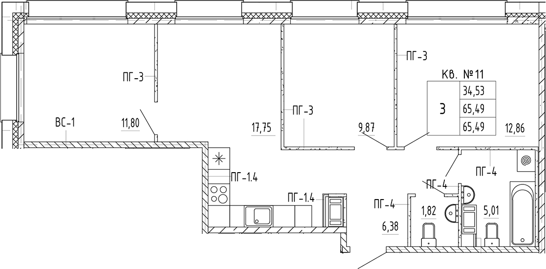 Планировка — PLUS Пулковский, 4-комн., 65 м²