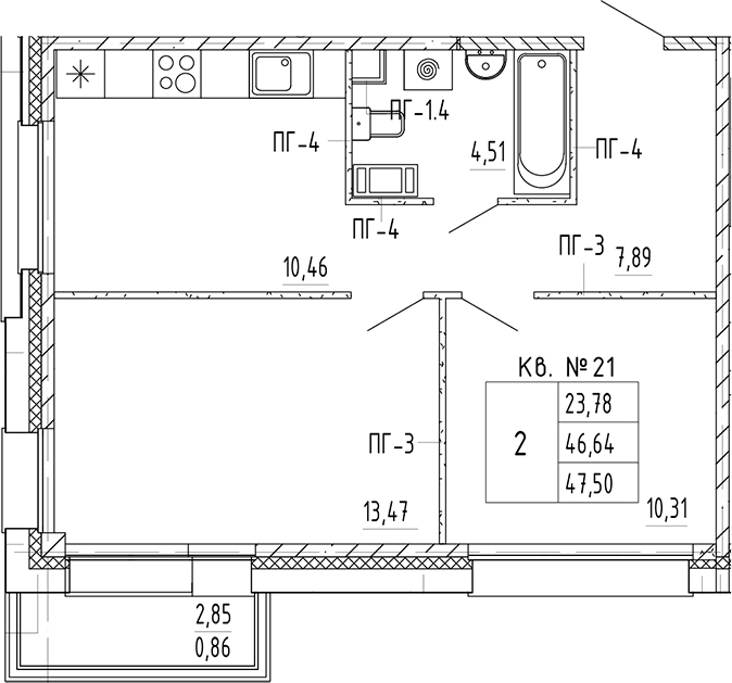 Планировка — PLUS Пулковский, 2-комн., 47 м²