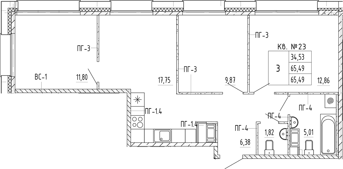 Планировка — PLUS Пулковский, 4-комн., 65 м²