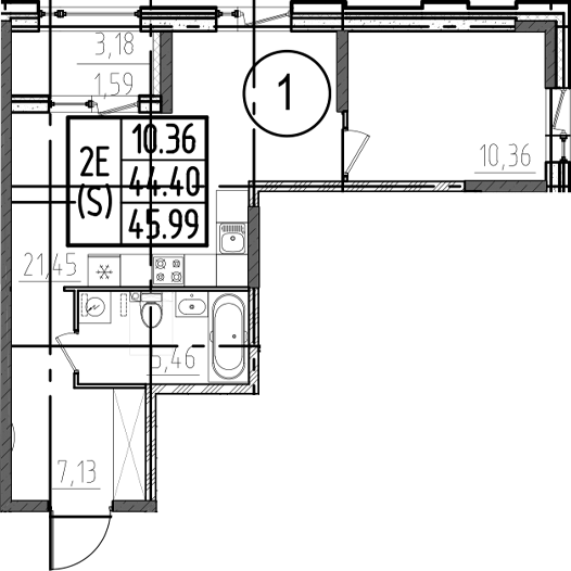 Планировка — ОРО от Аквилон, 2-комн., 44 м²