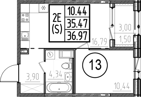 Планировка — ОРО от Аквилон, 2-комн., 35 м²