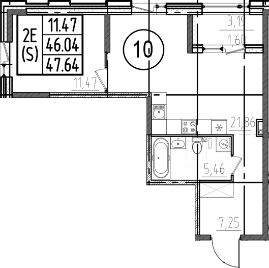 Планировка — ОРО от Аквилон, 2-комн., 46 м²