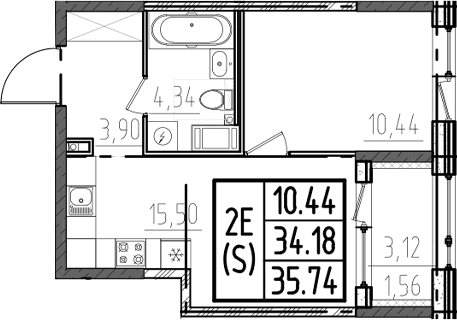 Планировка — ОРО от Аквилон, 2-комн., 34 м²