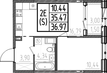 Планировка — ОРО от Аквилон, 2-комн., 35 м²