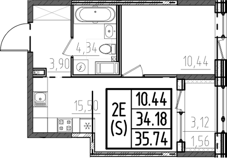 Планировка — ОРО от Аквилон, 2-комн., 34 м²