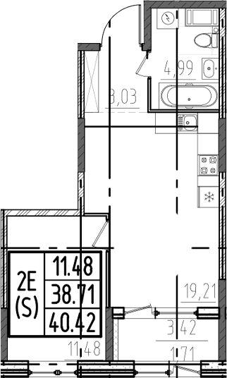 Планировка — ОРО от Аквилон, 2-комн., 39 м²