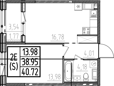 Планировка — ОРО от Аквилон, 2-комн., 39 м²
