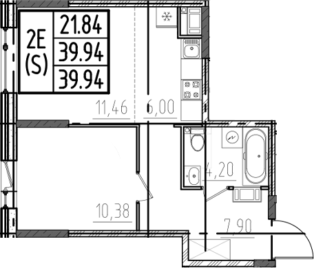 Планировка — ОРО от Аквилон, 2-комн., 40 м²