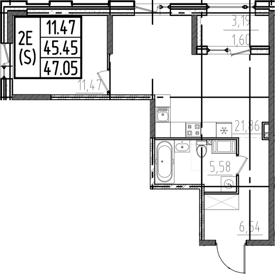 Планировка — ОРО от Аквилон, 2-комн., 45 м²