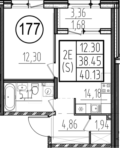 Планировка — ОРО от Аквилон, 2-комн., 38 м²