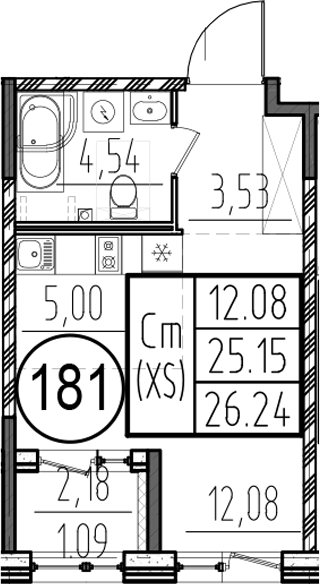 Планировка — ОРО от Аквилон, Студия, 25 м²