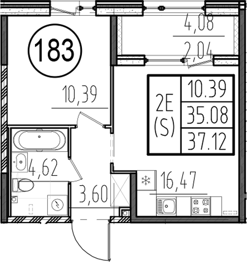 Планировка — ОРО от Аквилон, 2-комн., 35 м²