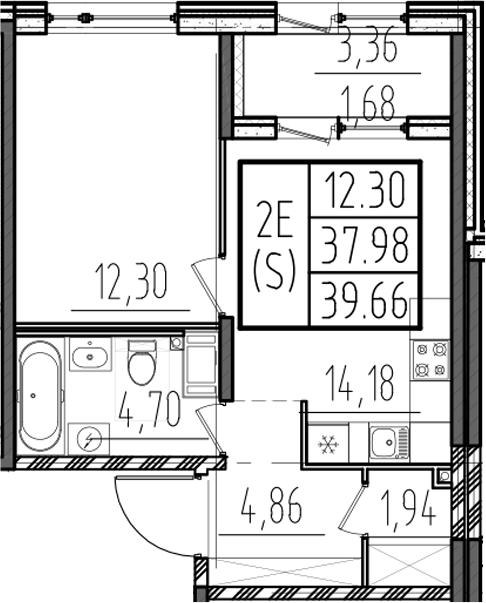 Планировка — ОРО от Аквилон, 2-комн., 38 м²