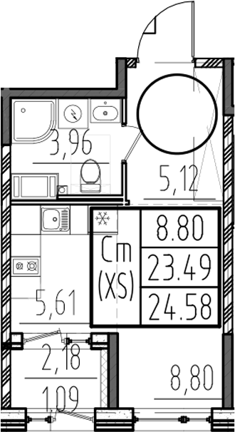 Планировка — ОРО от Аквилон, Студия, 23 м²