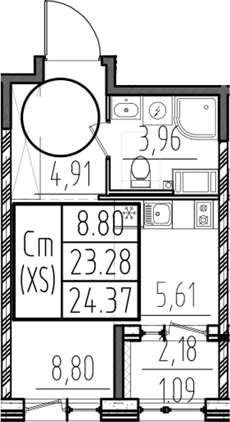 Планировка — ОРО от Аквилон, Студия, 23 м²