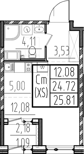 Планировка — ОРО от Аквилон, Студия, 25 м²