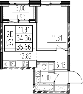 Планировка — ОРО от Аквилон, 2-комн., 34 м²